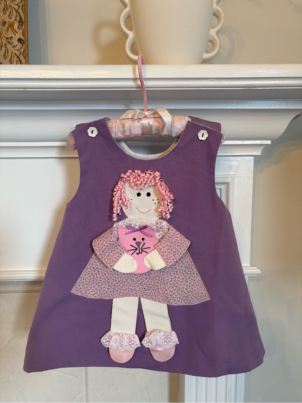 Chocolate Soup Girls Lavender Dress with Girl and Cat Applique in a size 2T.
